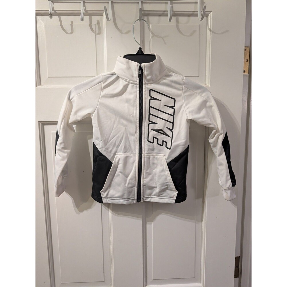 Nike Kids Full Zip Jacket Size 4 XS White Black Logo Activewear